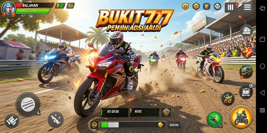 Gameplay mendebarkan dengan balapan motor yang seru.