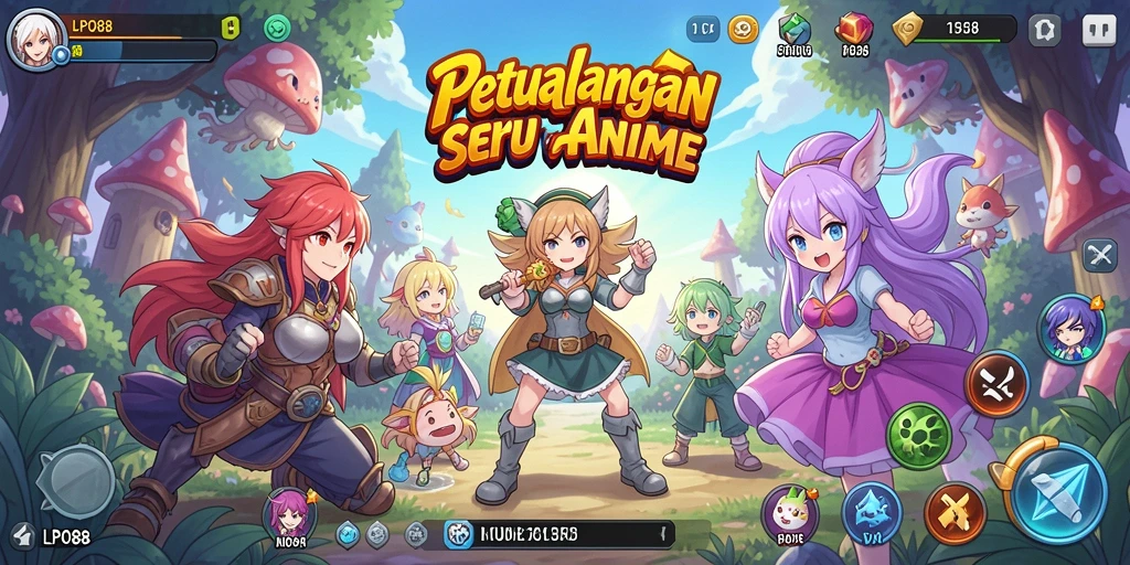 Screenshot game menunjukkan pertempuran seru dengan karakter anime.
