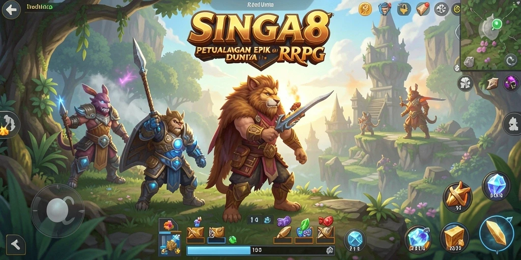 Tampilan utama permainan SINGA8 menunjukkan aksi pertempuran seru di dunia RPG.