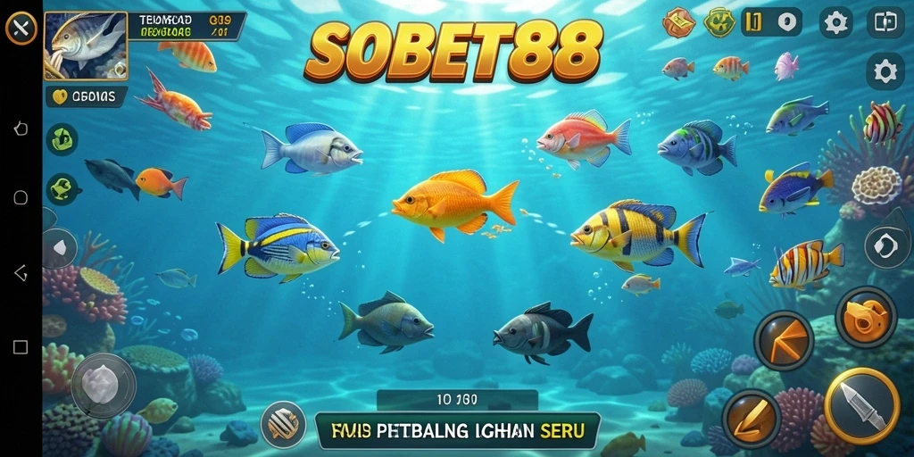 Tampilan tangkapan layar gameplay SOBET88 dengan aksi tembak ikan yang seru.